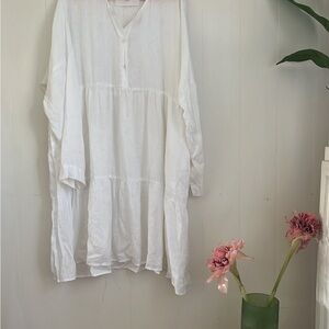 White Long Sleeve Acacia Dress Linen